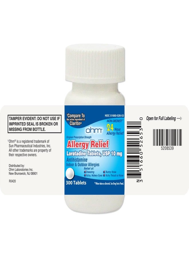 Ohm 24 Hour Loratadine Allergy Relief Tablets, 10mg - 300 Count | Non-Drowsy Allergy Pills, Medicine Original Prescription Strenght - Image 2